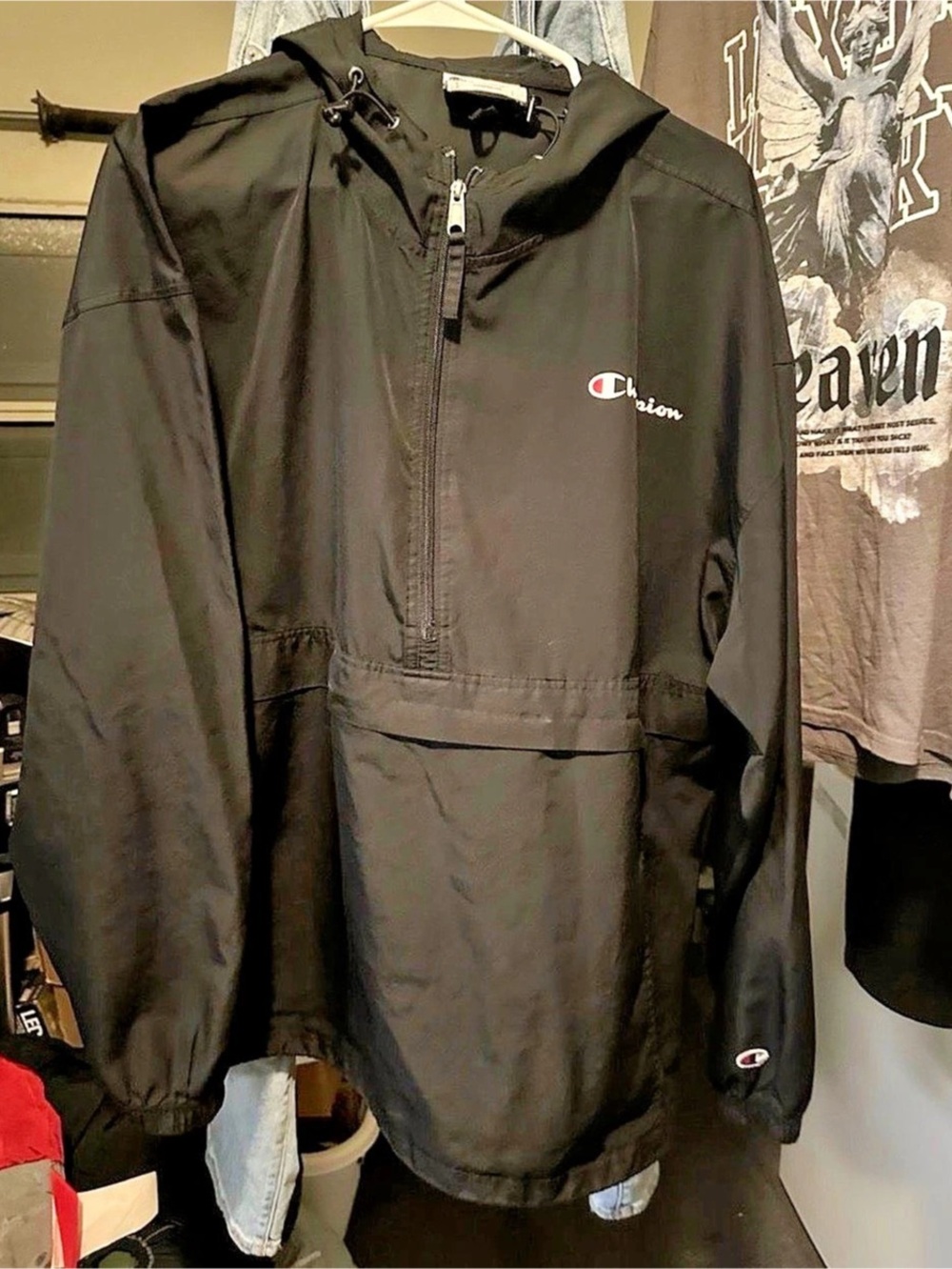 Champion Packable Anorak Jacket Men's Black Windbreaker 2XL